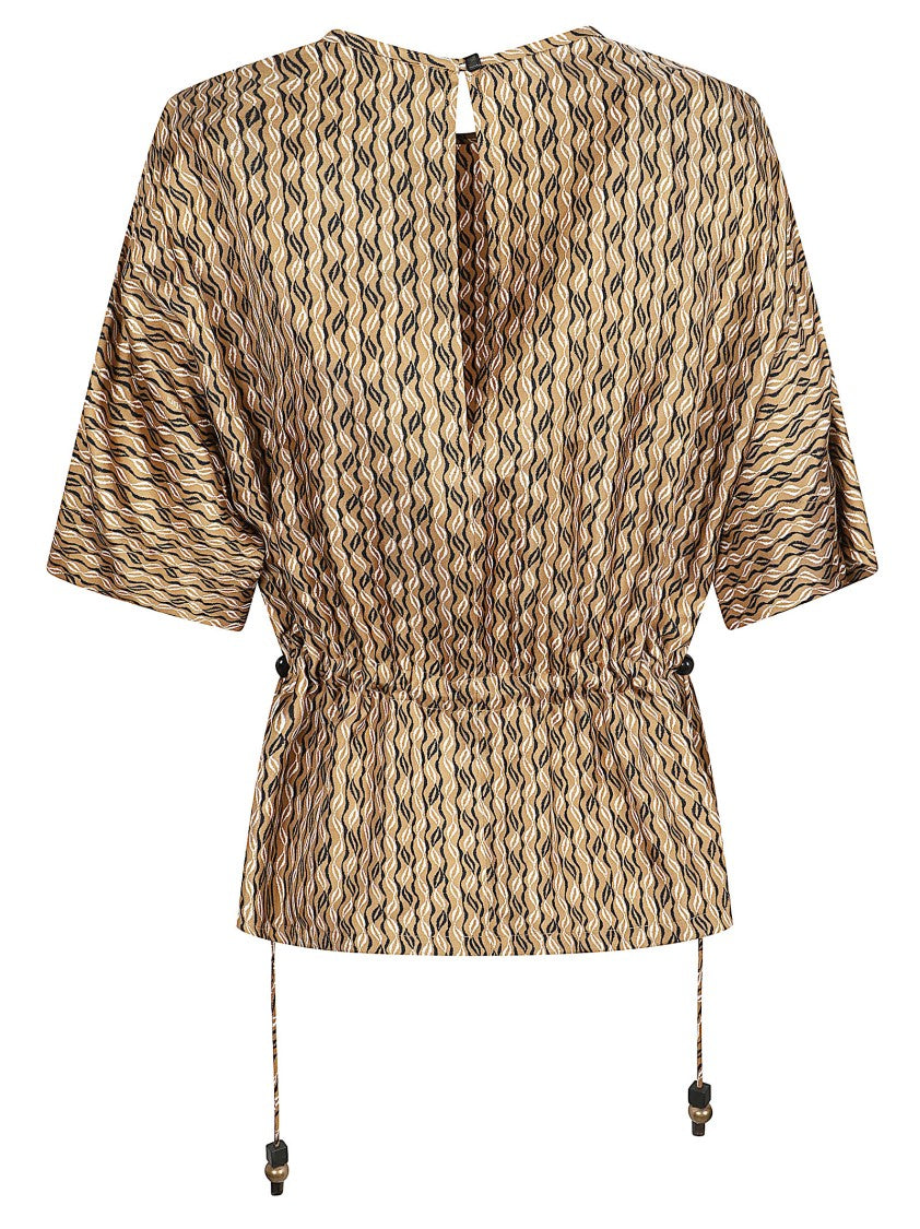 Max Mara Short-Sleeved Silk Jacket With All-Over Wavy Pattern