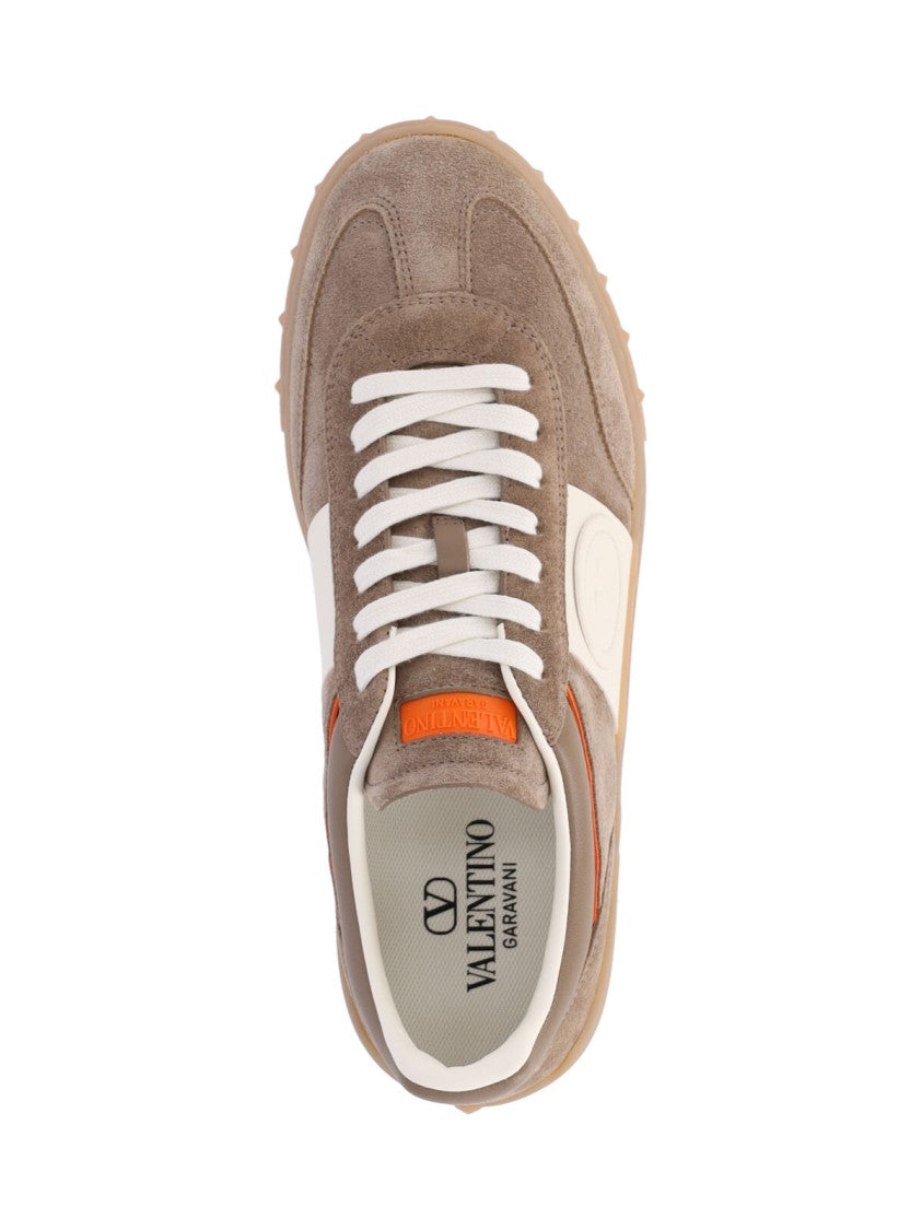 Valentino Garavani Taupe Low-Top Suede Panel Sneakers