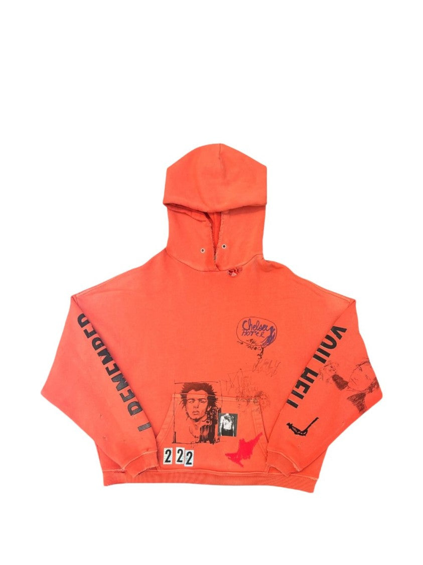 Paly Vibrant Orange Cropped Hoodie With Graphic Prints