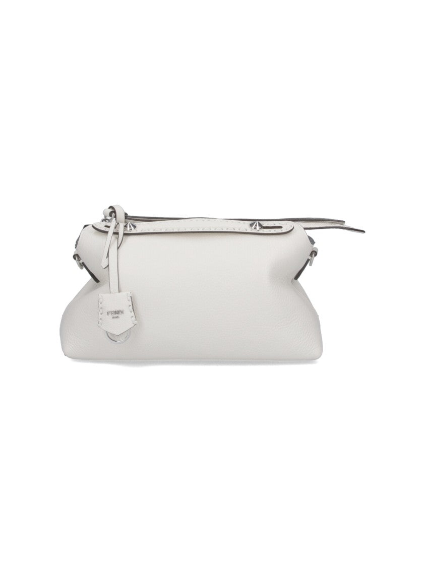Fendi Medium White Textured Leather Shoulder Bag With Removable Handles