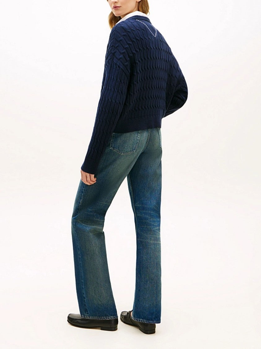 Tommy Hilfiger Cable Knit V Neck Pullover Sweater
