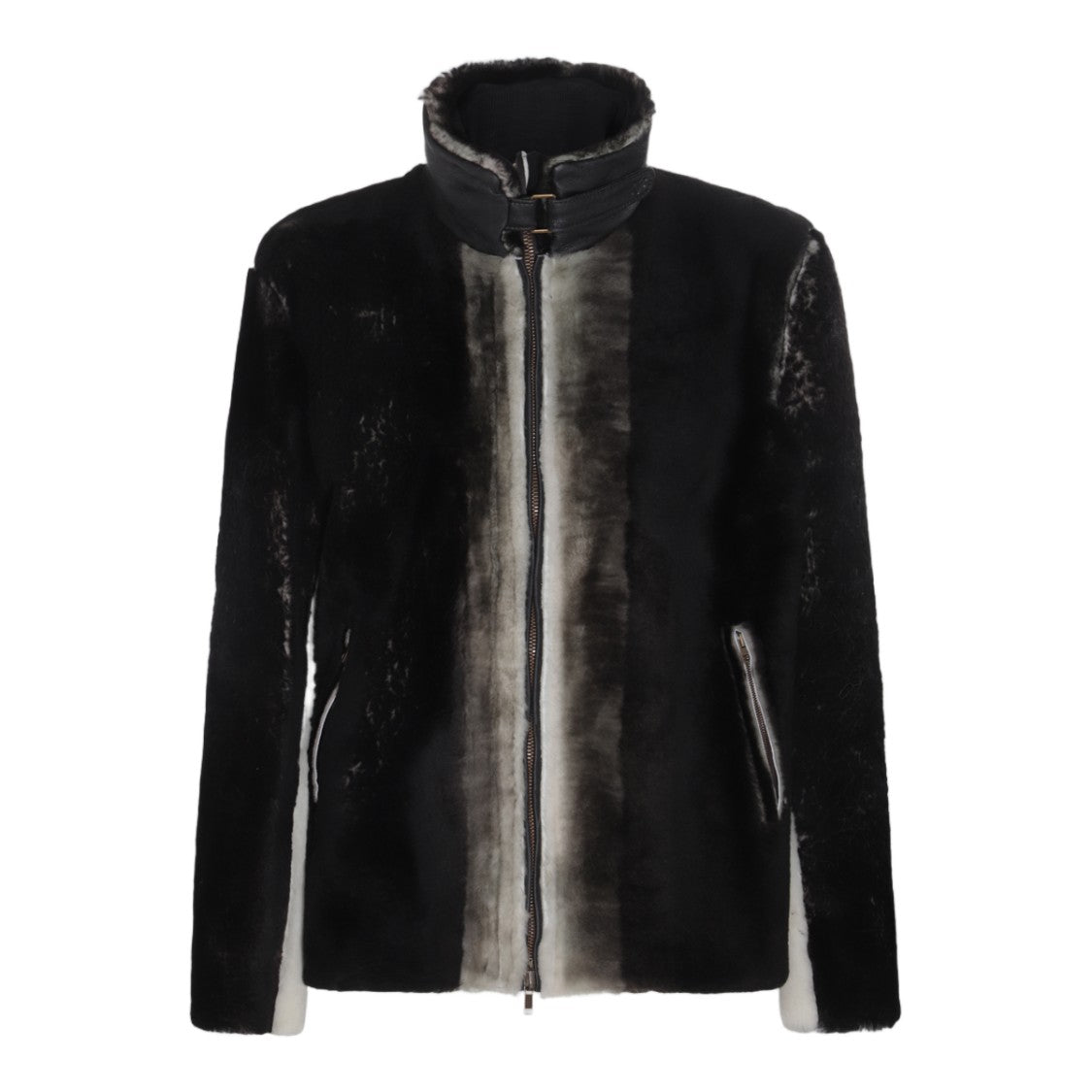 Salvatore Santoro Plush Textured Jacket With Vertical Gradient Stripe And High Collar