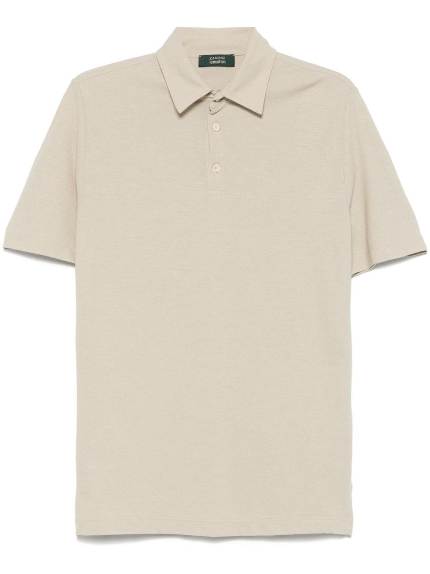 Zanone Beige Polo Shirt With Classic Collar
