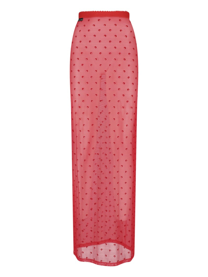 Marine Serre Red Moonogram Sheer Mesh Midi Skirt