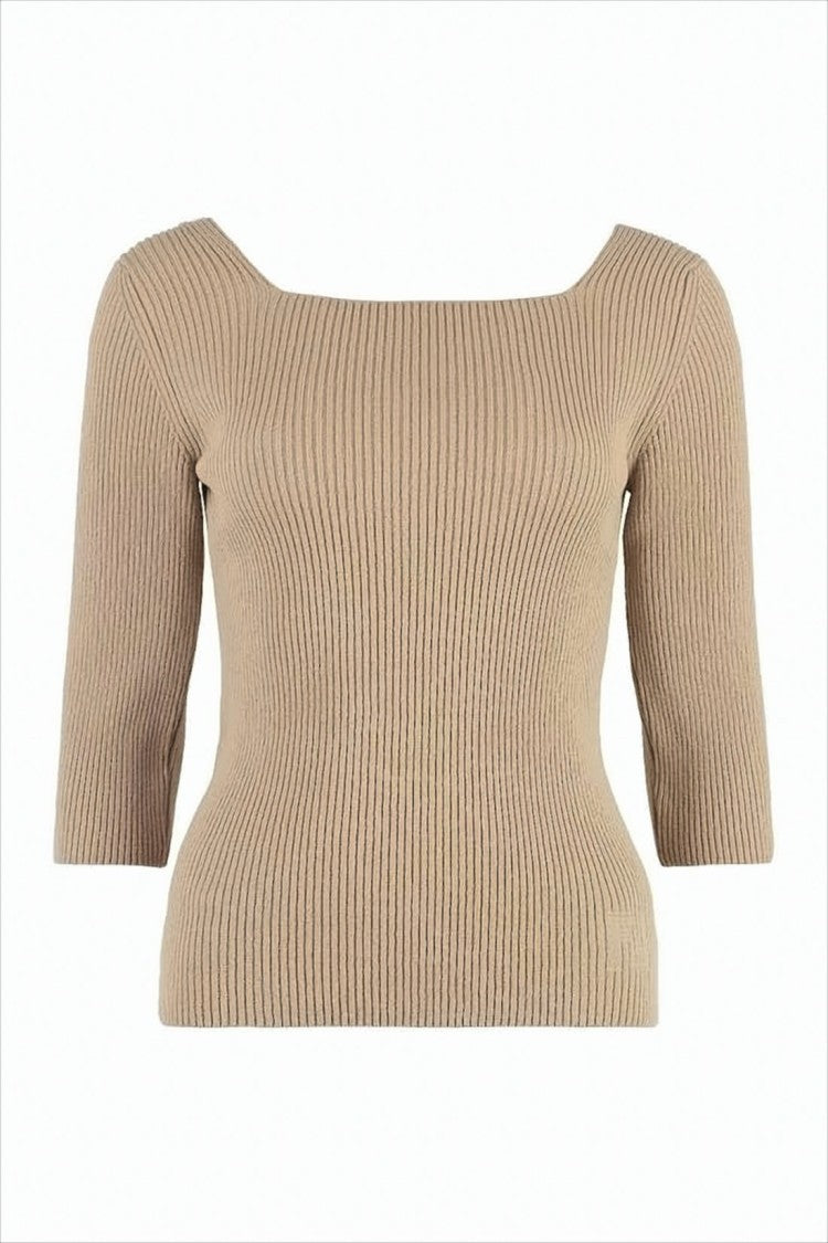 Fendi Ribbed Knit Top With Square Neckline