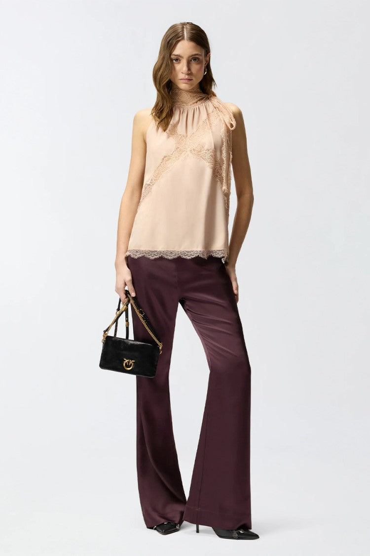 Pinko Pink Mandarancio Lace Trim Tie Waist Acetate-Silk Tank Top