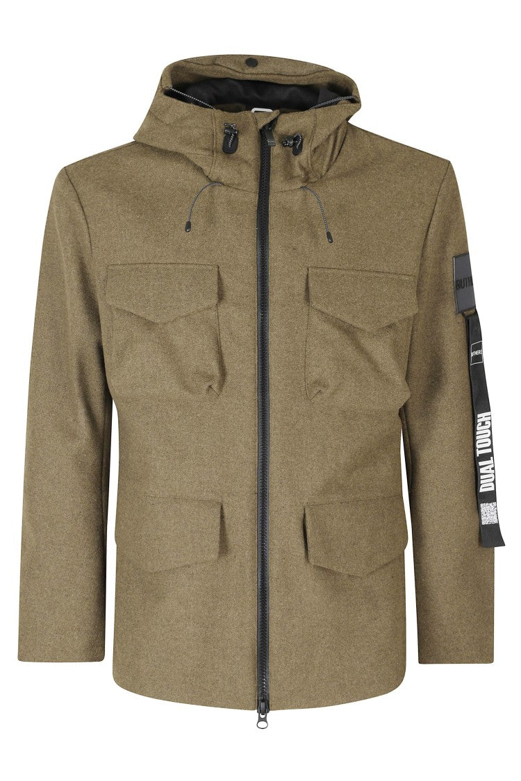 Outhere Wool Blend Utility Jacket With Adjustable Hood And Flap Pockets