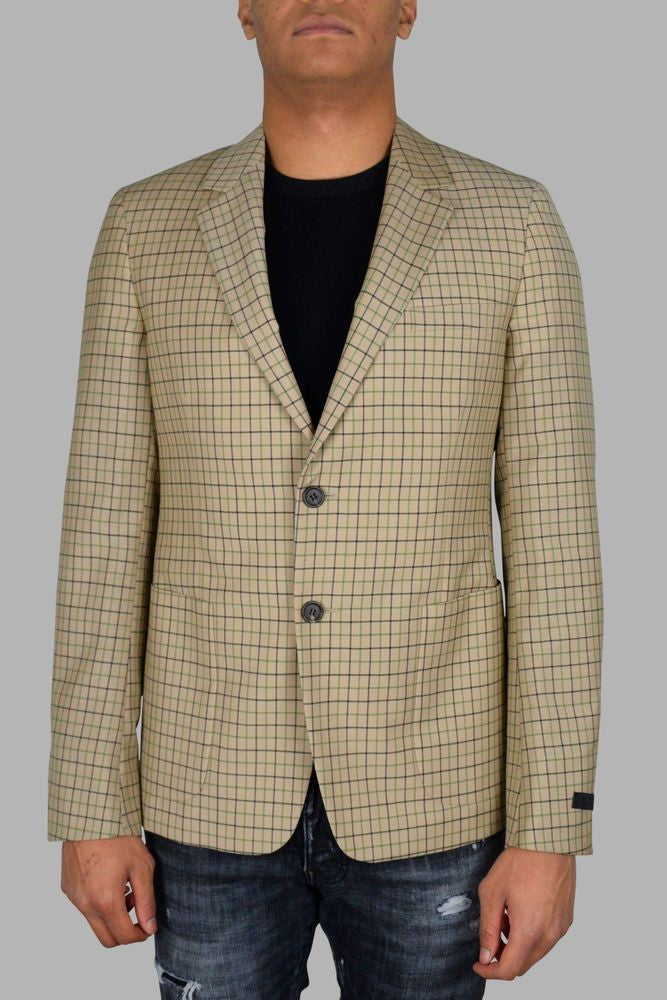 Prada Beige Wool Jacket With Checkered Pattern