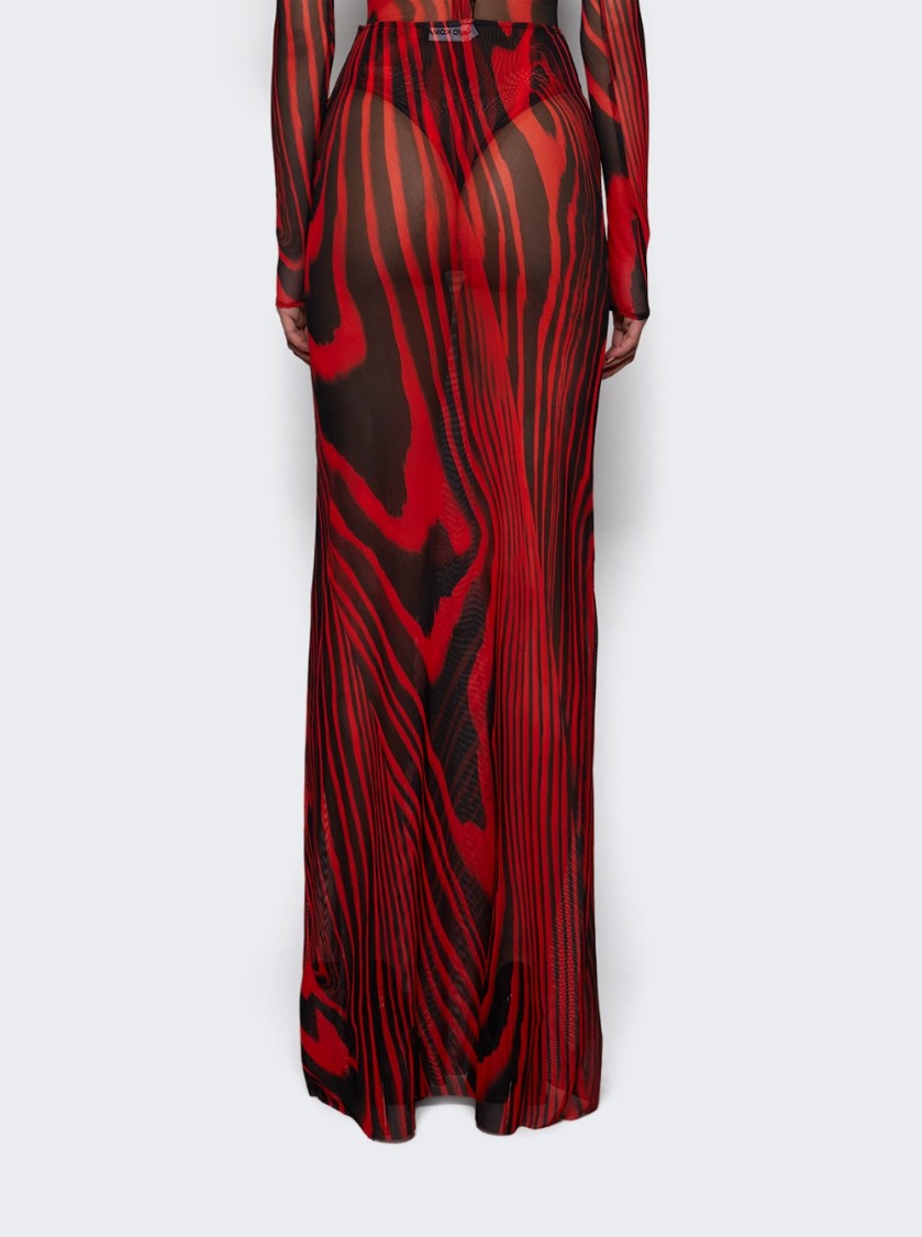 David Koma Printed Mesh Maxi Skirt Red And Black
