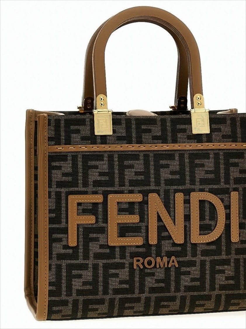 Fendi Structured Brown Monogram Canvas Shopper Bag