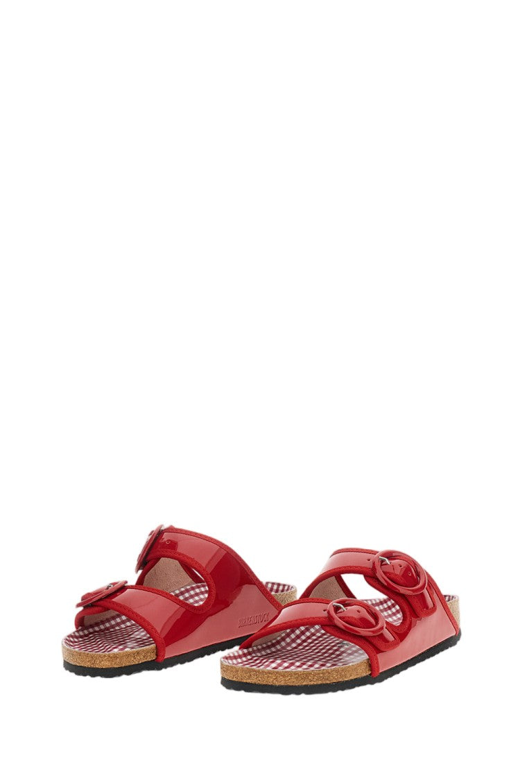 Birkenstock Ballet Flat Red Patent Leather Arizona Sandal With Round Buckles