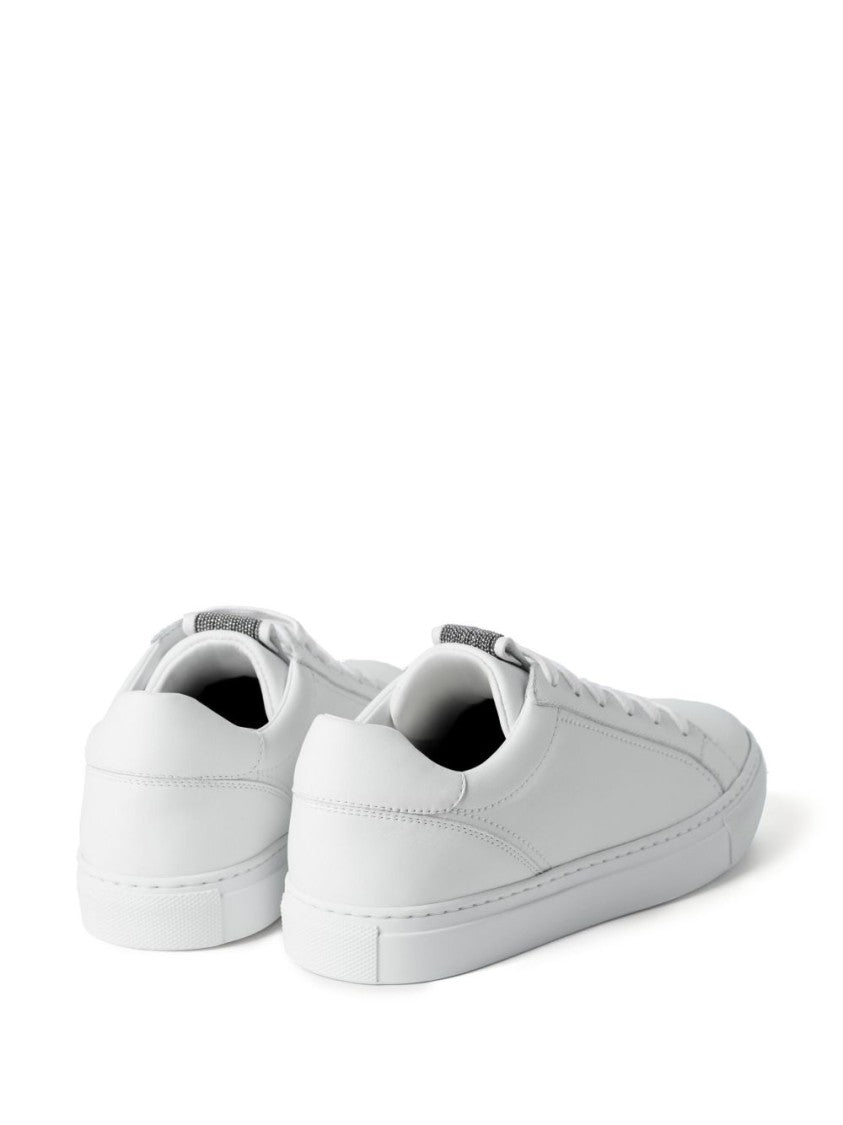 Brunello Cucinelli Signature Monili White Calf Leather Sneakers