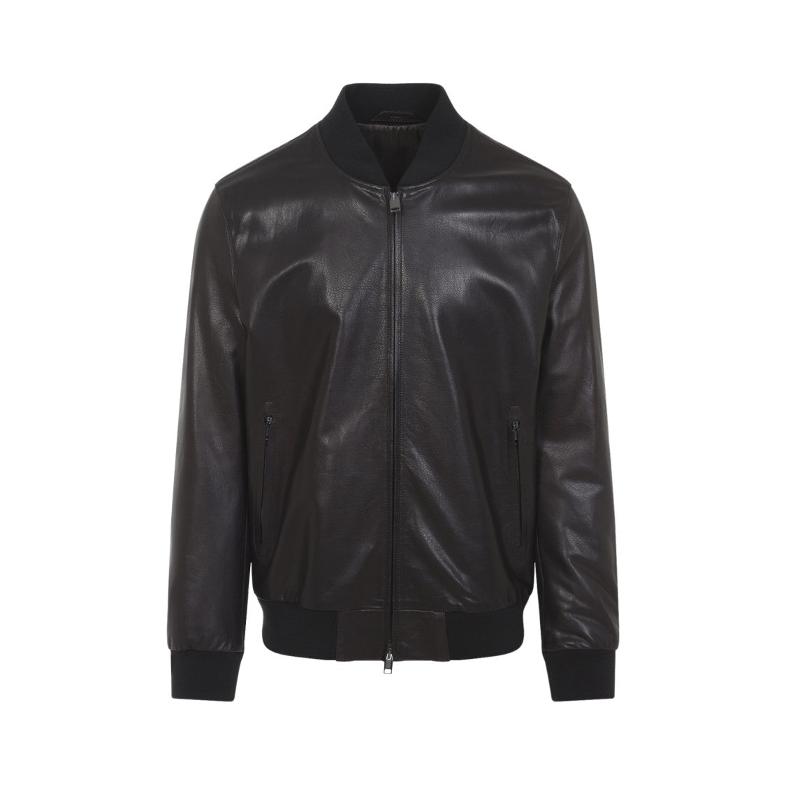 Brioni Coffee Brown Leather Bomber Jacket
