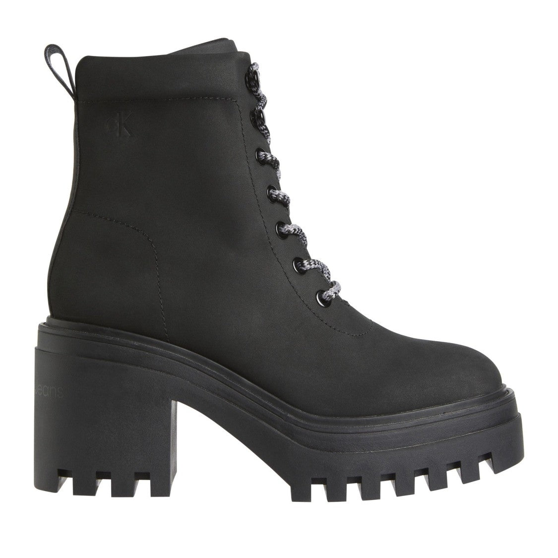 Calvin Klein Jeans Black Chunky Lace-Up Rugged Sole Leather Ankle Boots