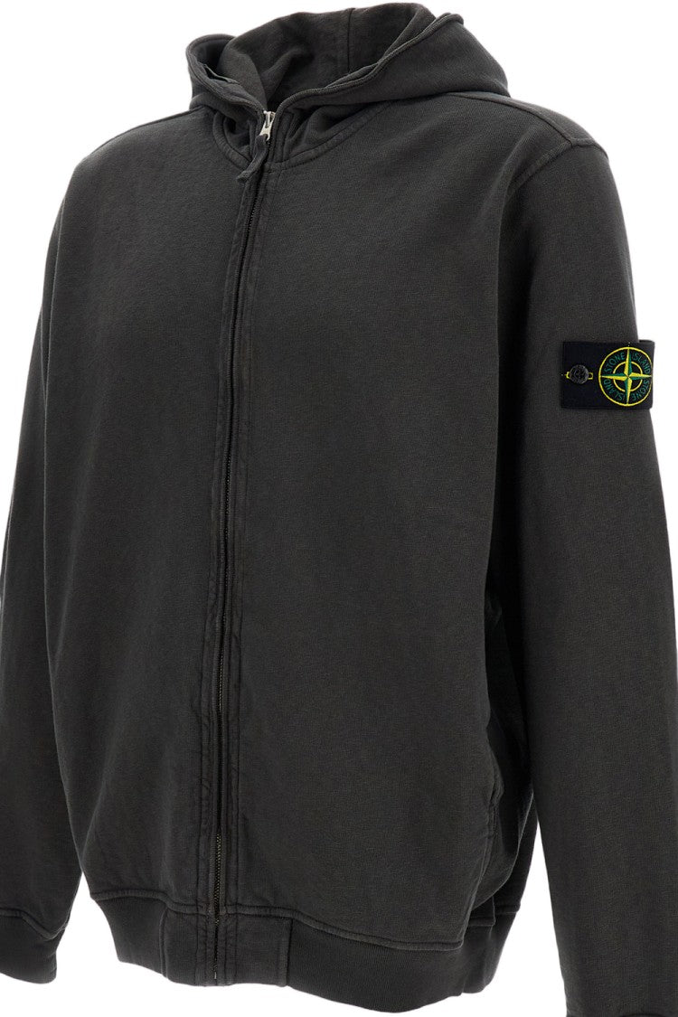 Stone Island Diagonal Fleece Hooded Sweatshirt With Iconic Badge