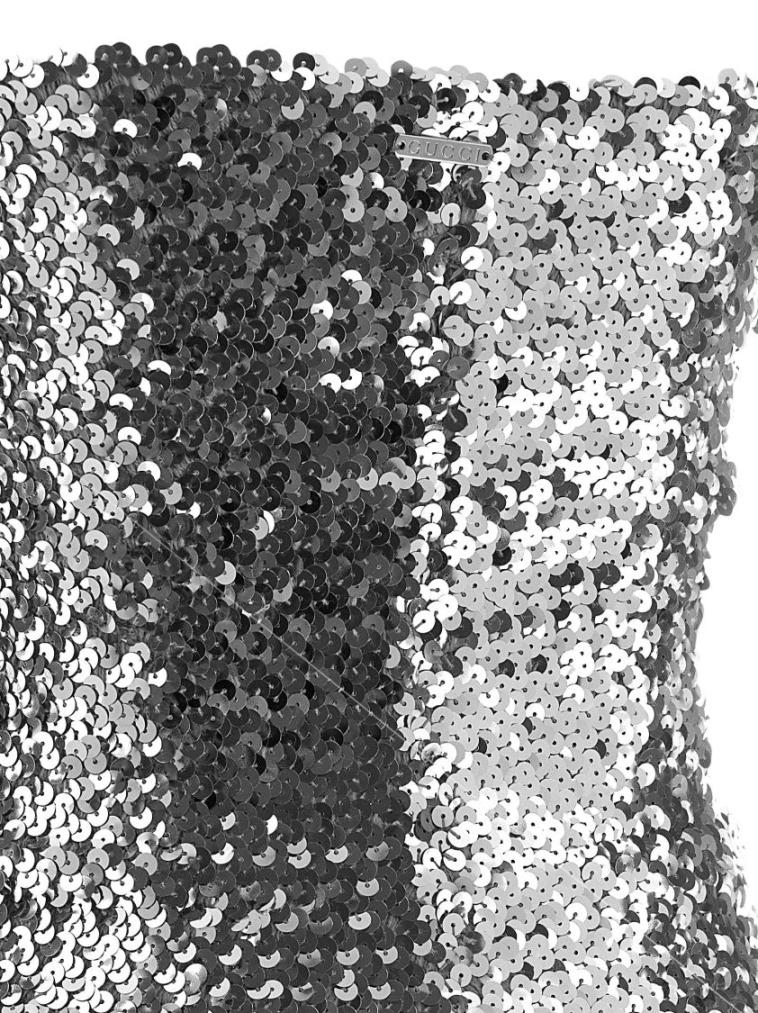 Gucci Off-The-Shoulder Silver Mini Dress With All-Over Sequins