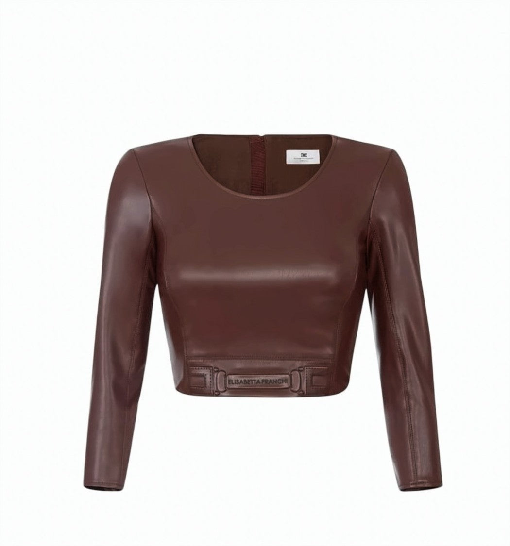 Elisabetta Franchi Nappa Effect Fabric 3/4 Sleeves Top
