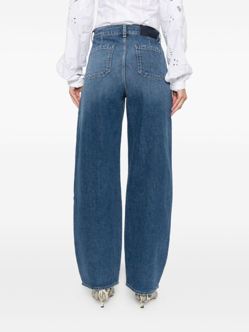 Seven Wide-Leg High-Waisted Denim Jeans With Frayed Hem