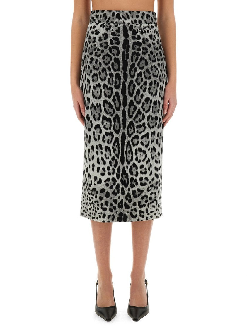 Dolce & Gabbana Leopard Print Charmeuse Longuette Skirt