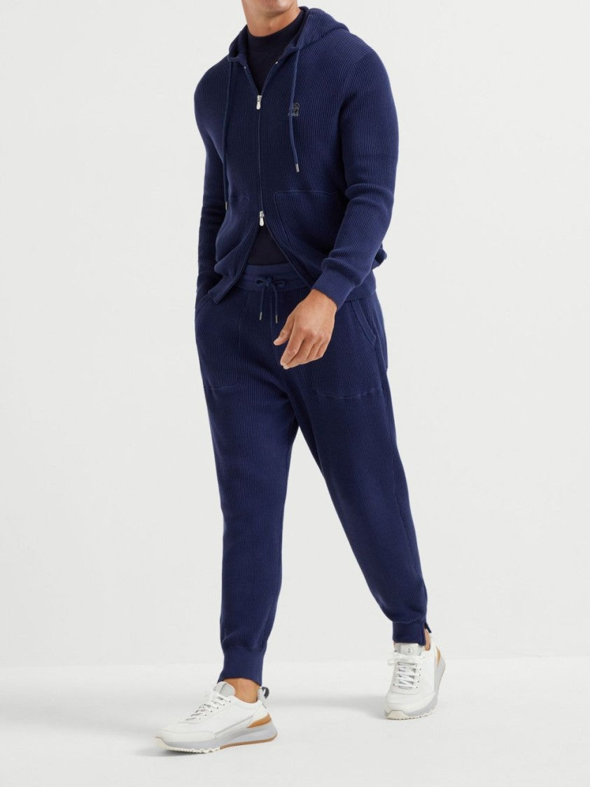 Brunello Cucinelli Navy Blue Mock Neck T-Shirt