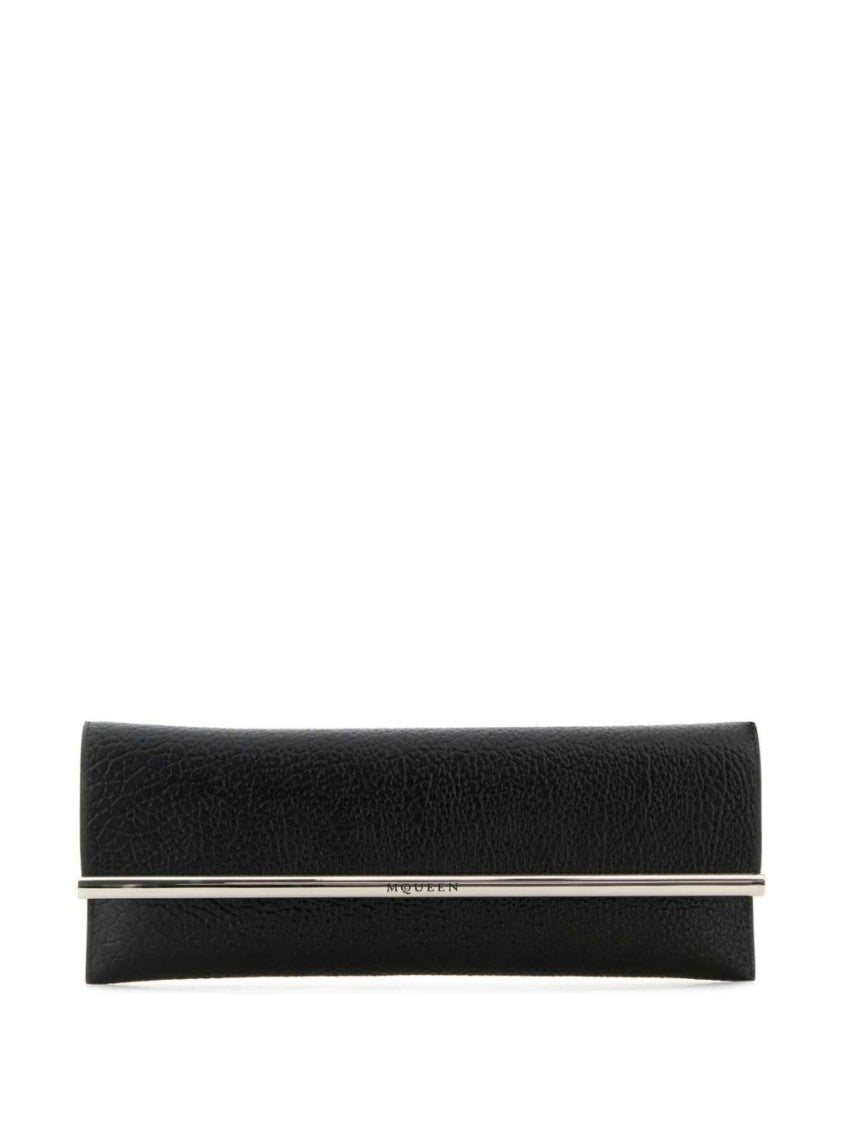Alexander Mcqueen Textured Lambskin Clutch With Polished Metal Bar
