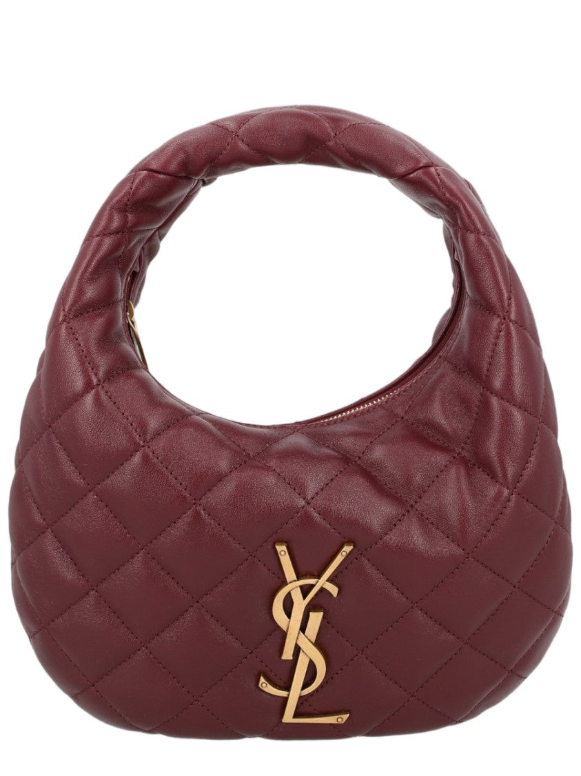 Saint Laurent Quilted Burgundy Lamb Leather Crescent Shoulder Bag