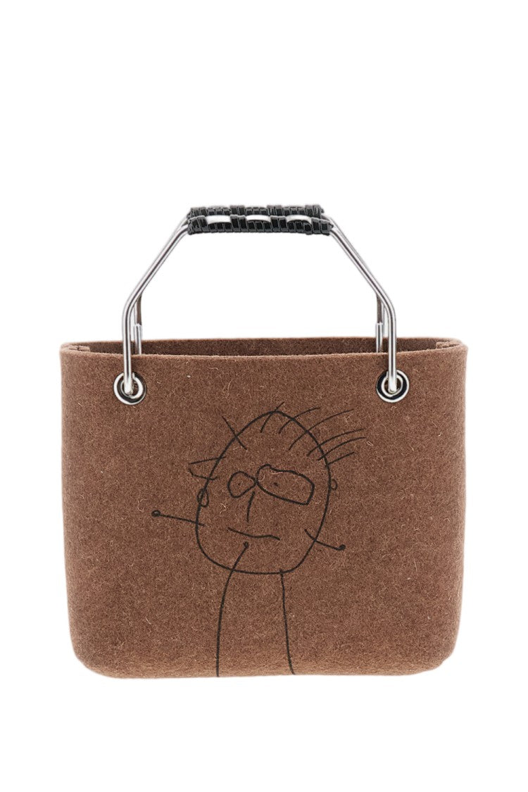Plan C Brown Wool Mini Shopping Tote Bag