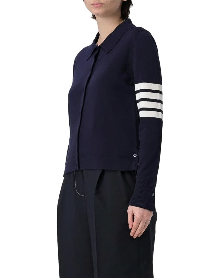 Thom Browne Cropped Navy Cardigan With Pointed Collar