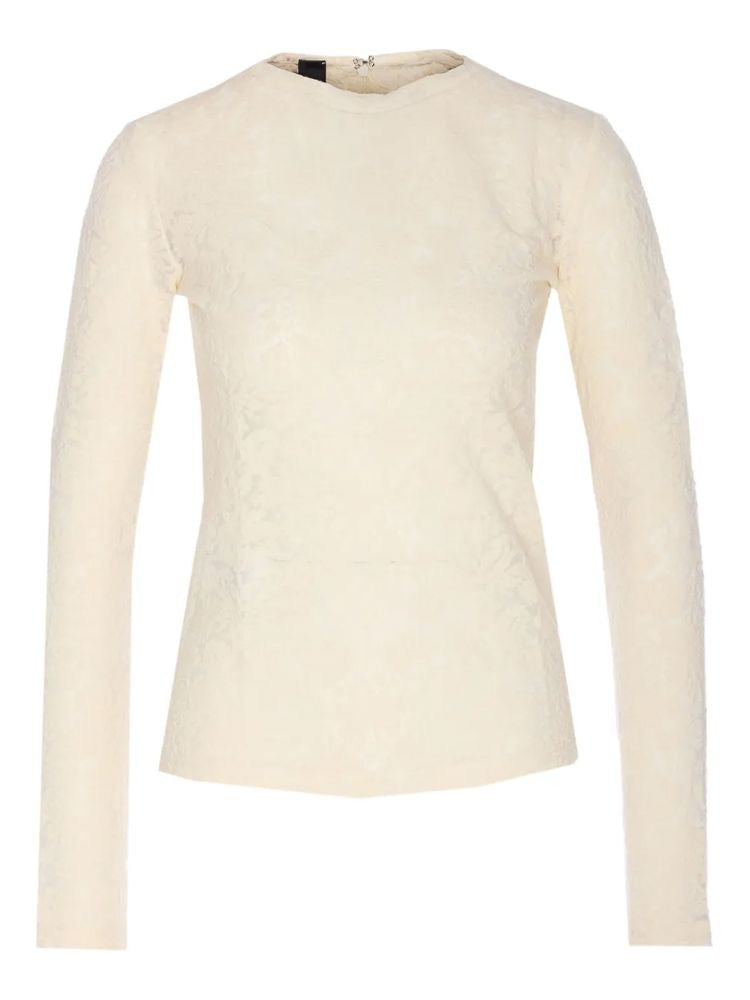 Pinko Beige Marinara Lace-Textured Wool-Blend Blouse