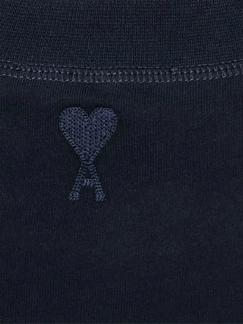 Ami Cropped Black Cotton T-Shirt With Subtle Branding