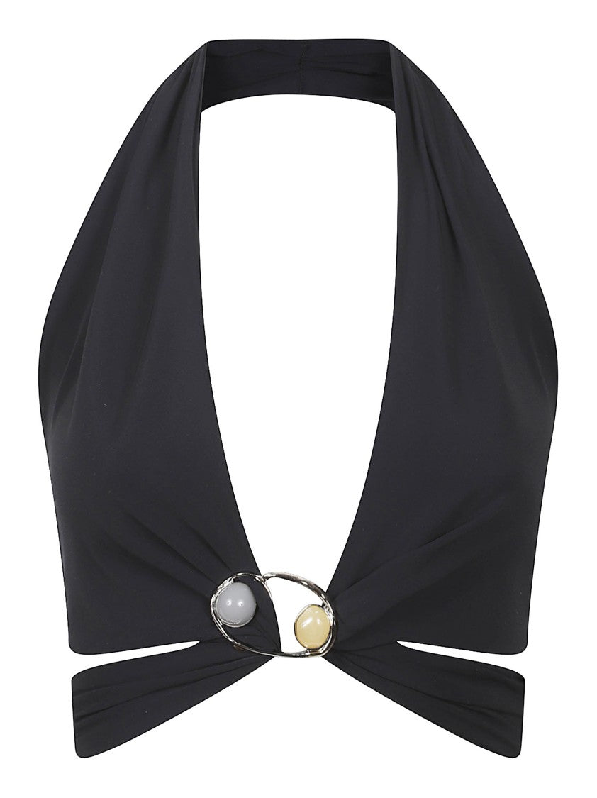 Hamoulet Deep V Neckline Halter Top With Statement Buckle