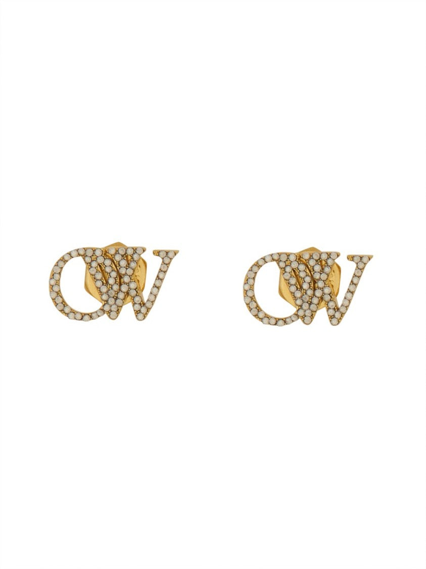 Off-White Logo Earrings With Distinctive Design And Sparkling Stones