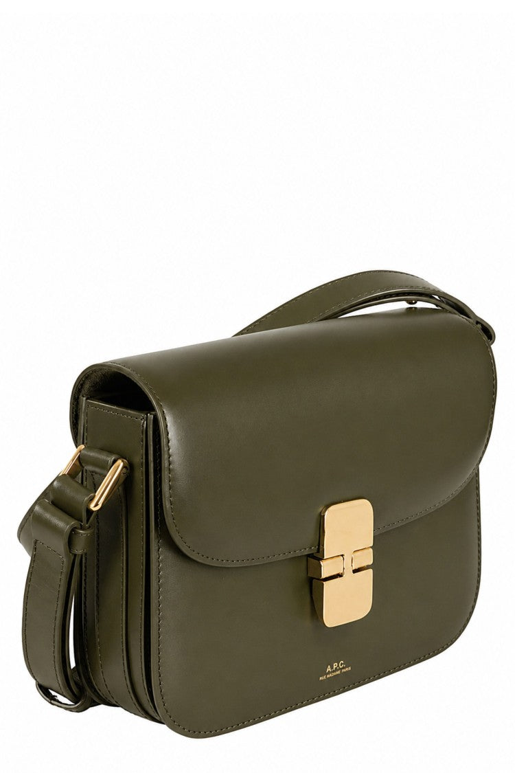 A.P.C. Green Grace Small Engraved Logo Leather Shoulder Bag