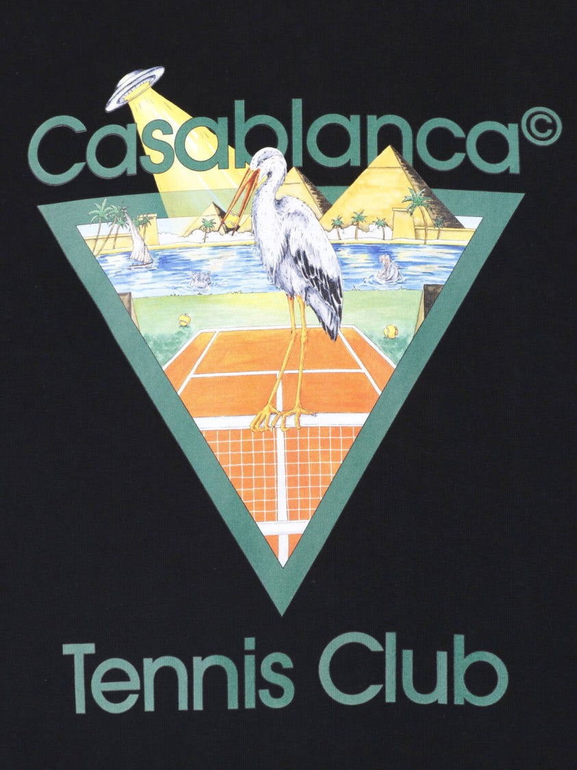 Casablanca Graphic Print Black T-Shirt With Tennis Club Design