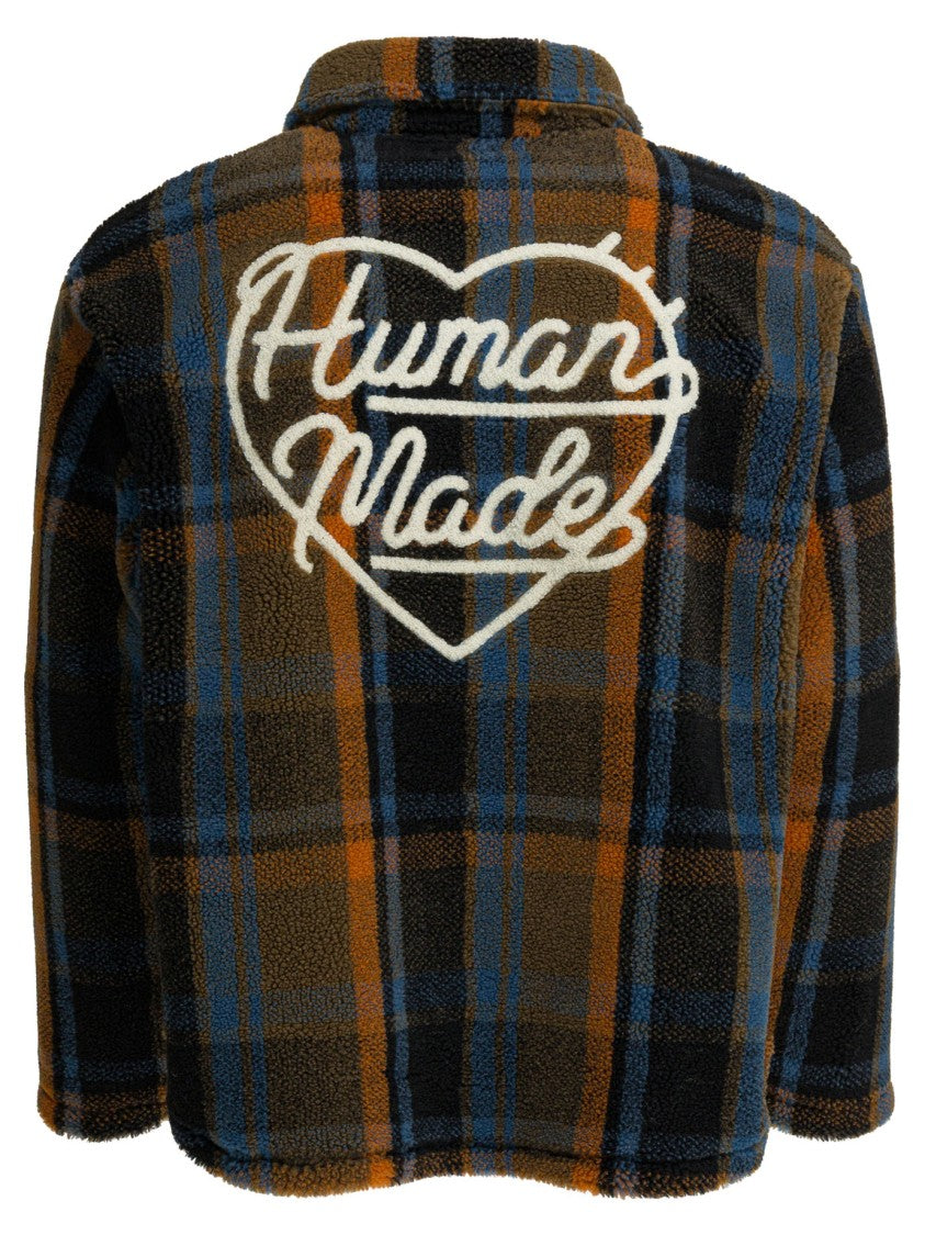 Human Made Textured Knitwear With Plaid Pattern And Script Design