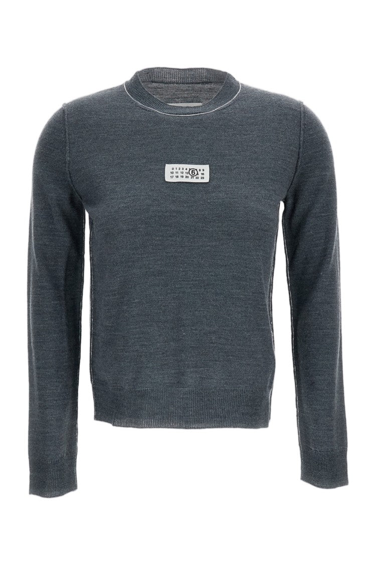 Mm6 By Maison Margiela Fine Wool Blend Slim-Fit Crew Neck Sweater With Embroidered Detail