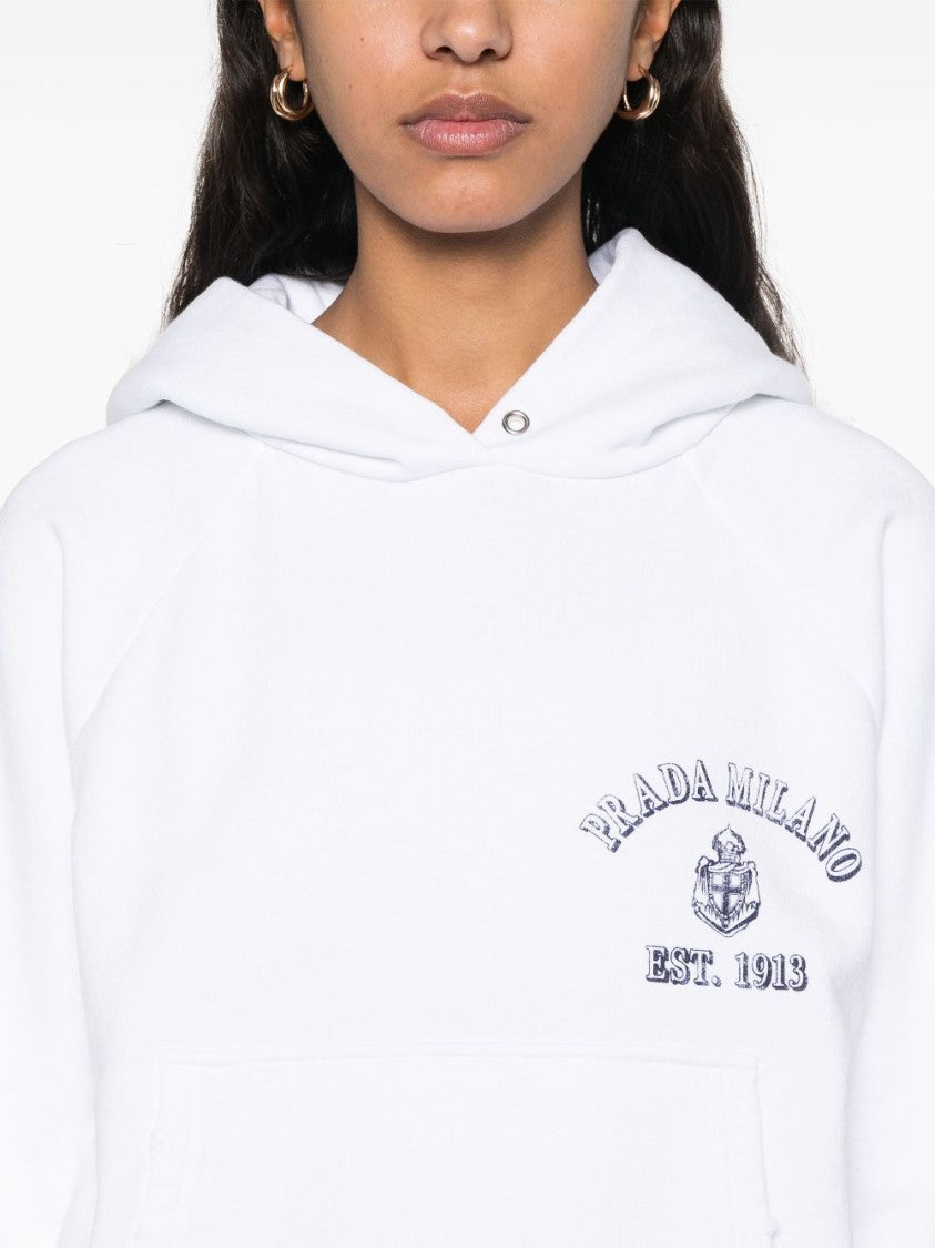 Prada Relaxed Fit White Hoodie With Embroidered Brand Detail