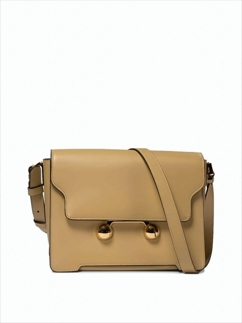 Marni Structured Brown Leather Shoulder Bag With Gold-Tone Clasps