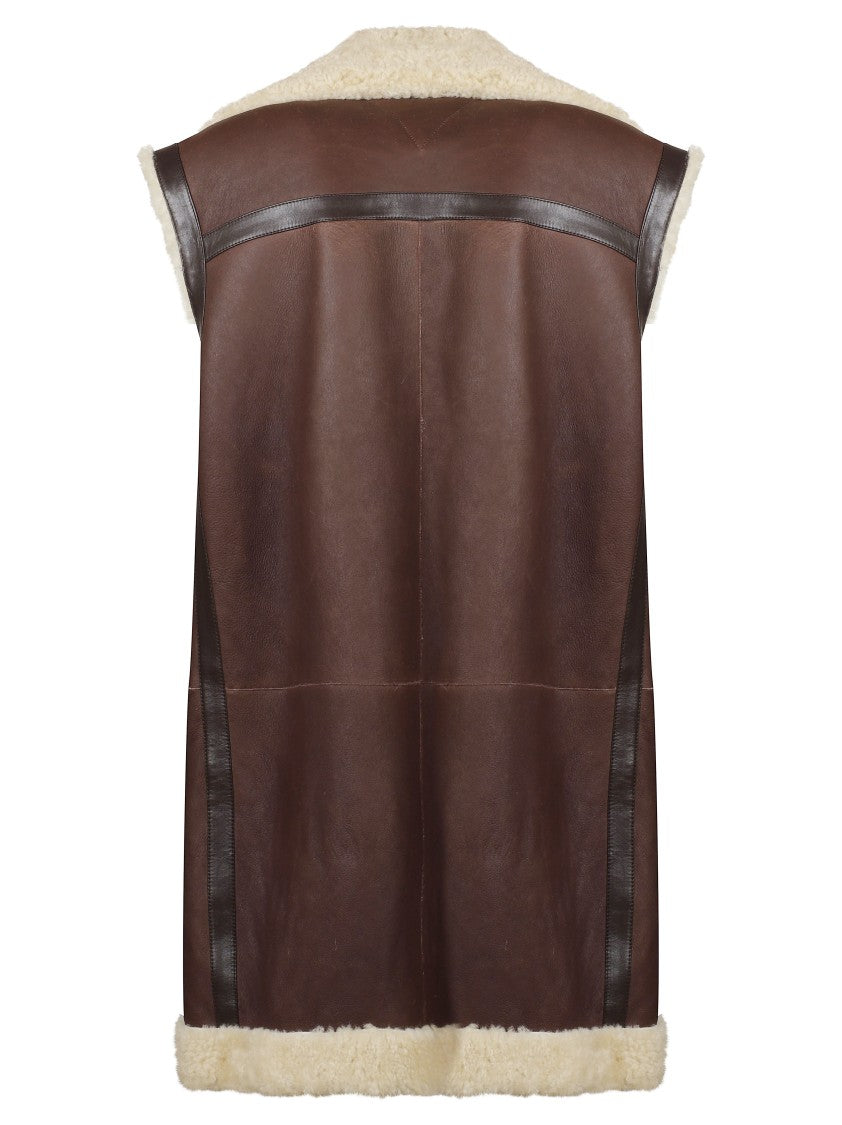 Bottega Veneta Sleeveless Brown Leather Jacket