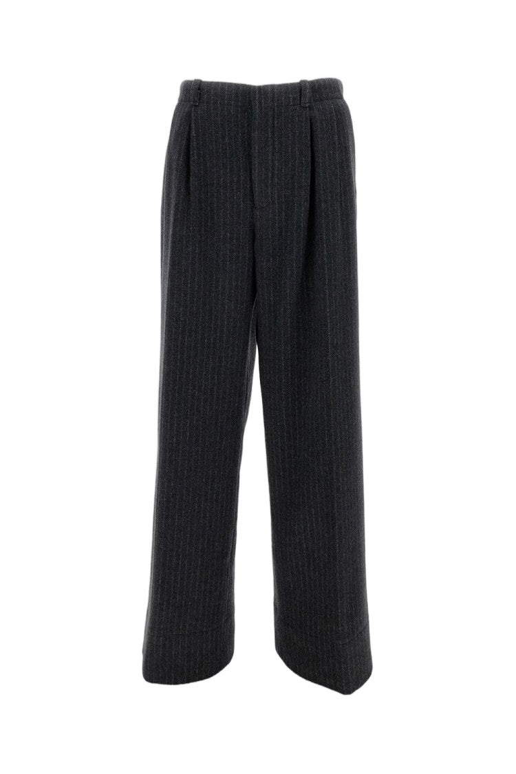 Durazzi Milano Cropped Wide-Leg Trousers With Subtle Pinstripe In Virgin Wool