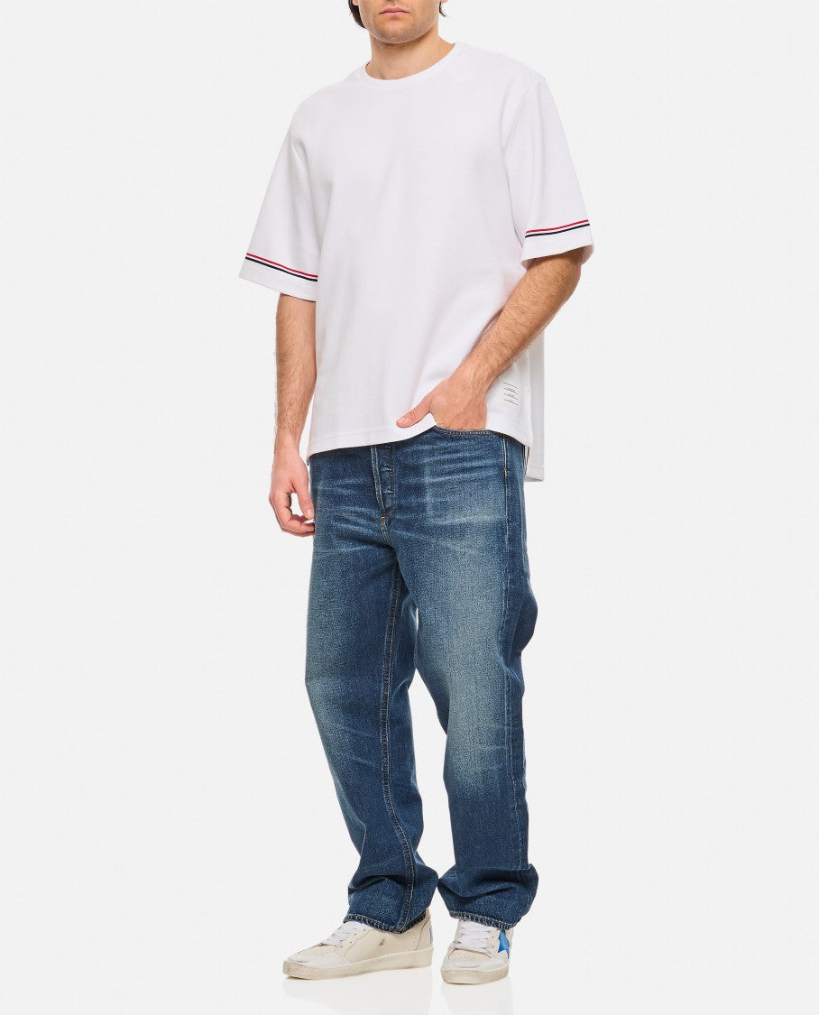 Thom Browne Wide Cotton Crew-Neck T-Shirt With Contrasting Stripes