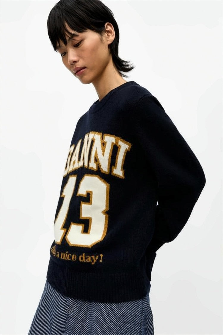 Ganni Classic Crew Neck Sweater With Graphic Text