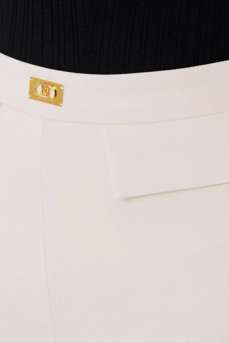 Elisabetta Franchi Cream Slim-Fit Polyester-Blend Crêpe Flap Pocket Pants