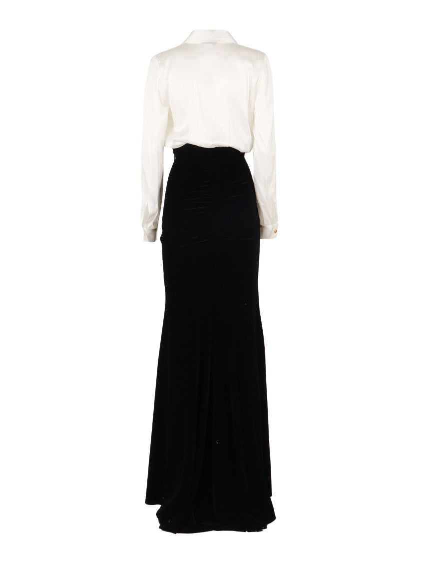 Elisabetta Franchi Silk Blend Midi Dress With Long Sleeves