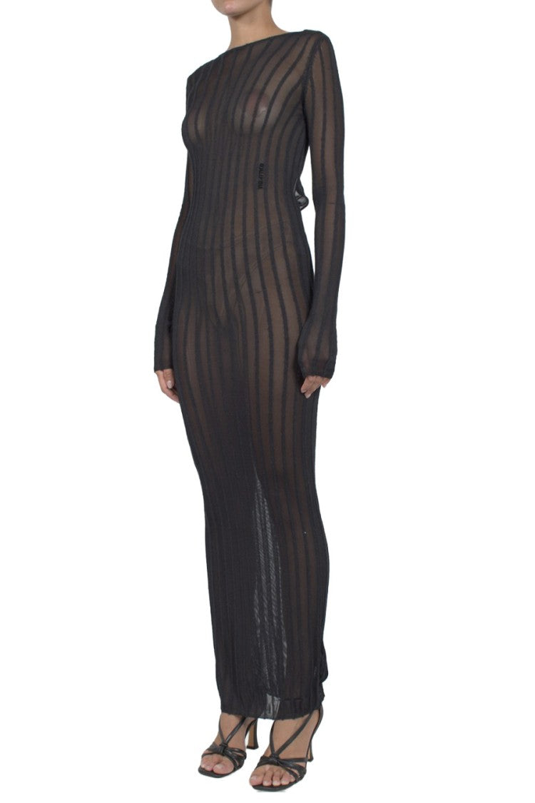 The Attico Black Sheer Striped Viscose-Blend Maxi Dress