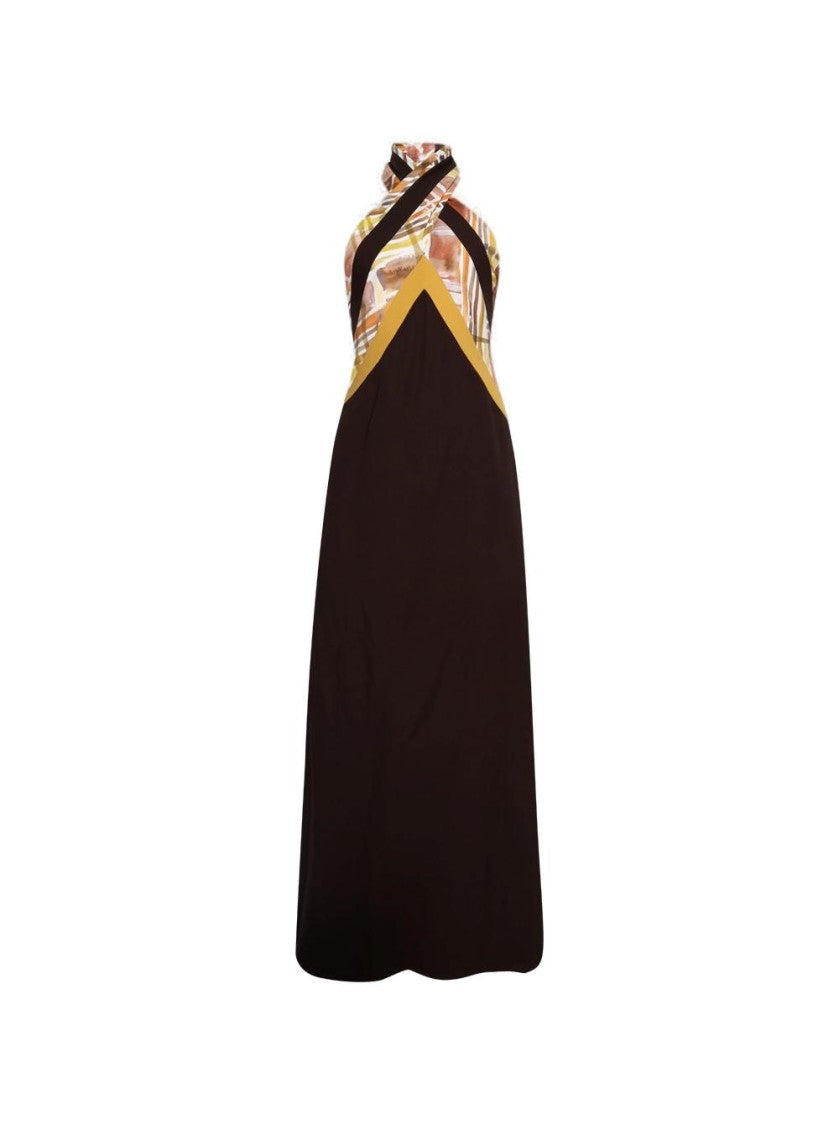Rosie Assoulin Twisted Halter Dress In Double Faced Georgette Brown