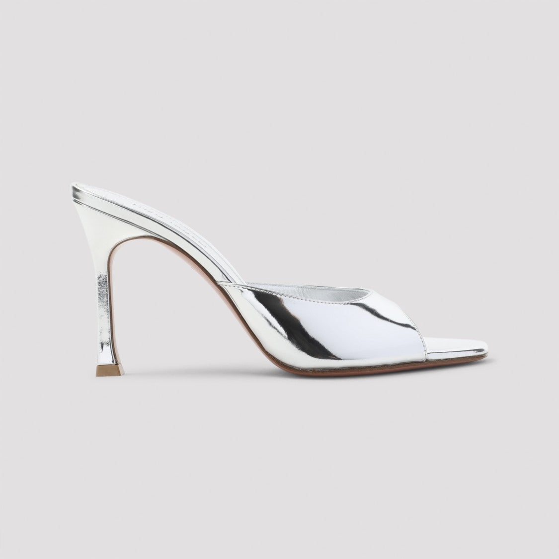 Amina Muaddi Silver Leather Alexa 95 Slippers