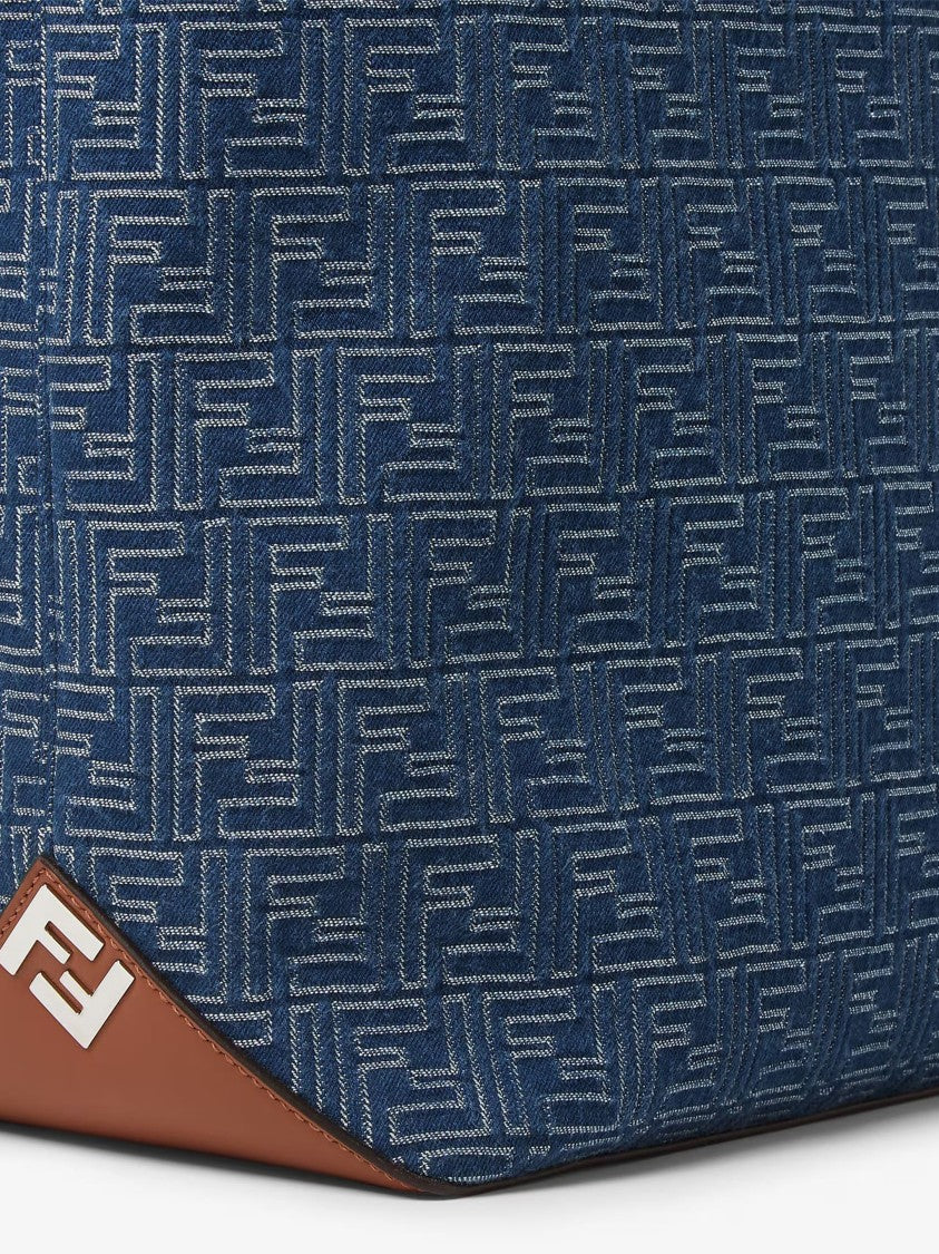 Fendi Blue Geometric Pattern Leather Accent Tote