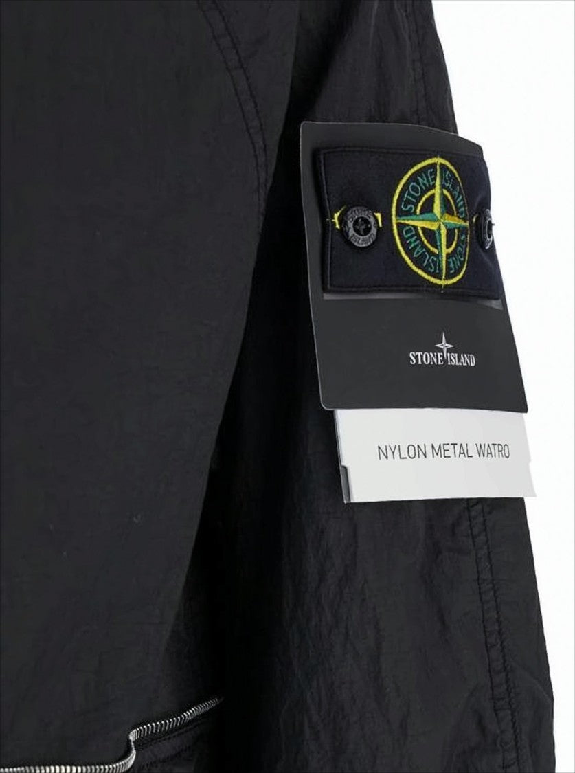 Stone Island Black Lightweight Hooded Jacket With Reflective Piping And Distinctive Patch