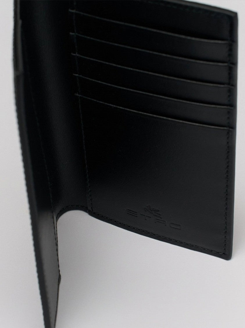 Etro Textured Black Leather Emblem Passport Holder